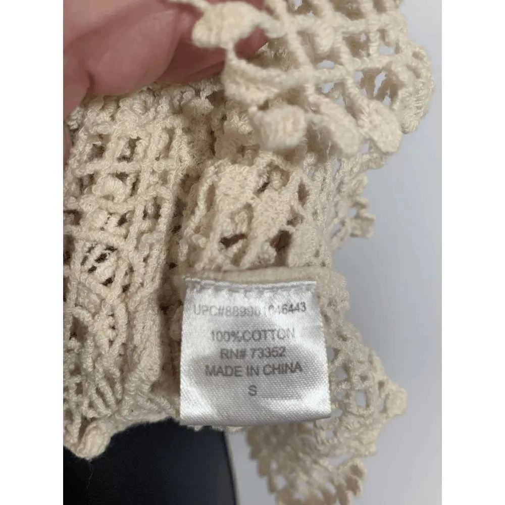 It's Our Time Womens Cream Crochet Flower Shirt Cover Up Small - Image 4