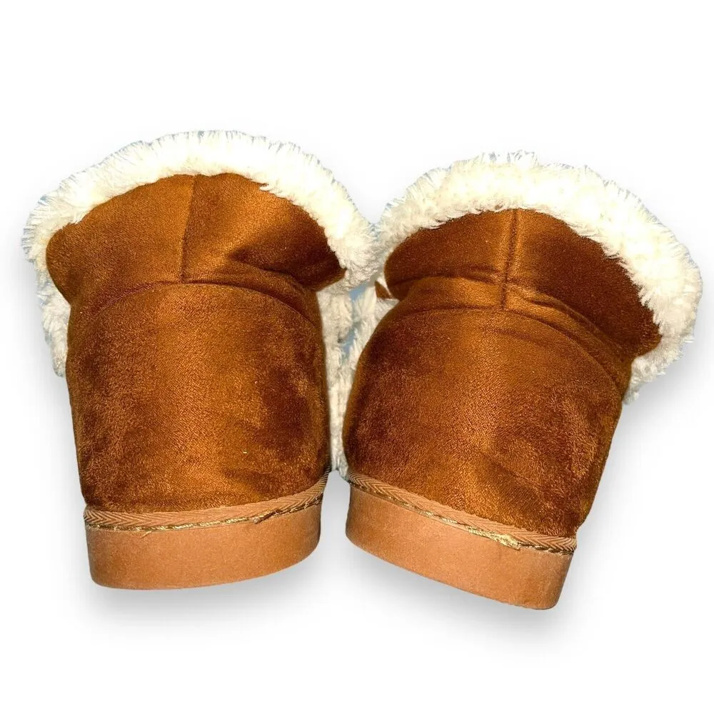 Womens Faux Suede Fleece Lined Booties Shoes Slip On Brown Beige XL 9 10 - Image 6