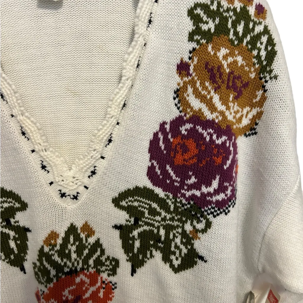 Norton mcnaughton vintage white floral embroidered sweater size large nwt - Image 5
