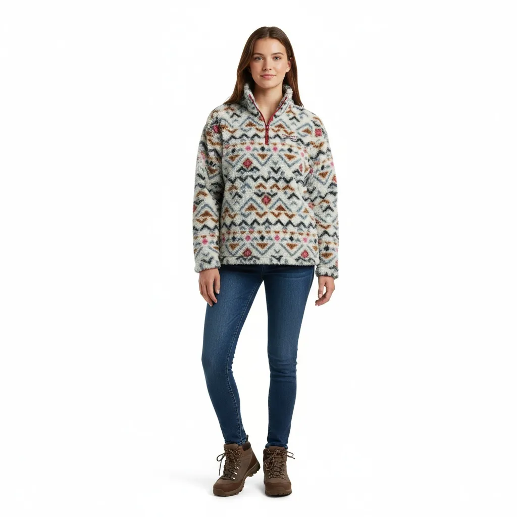 Eddie Bauer Sherpa Fleece Pullover Jacket Quarter Zip Multi Color Women's Size S - Image 2