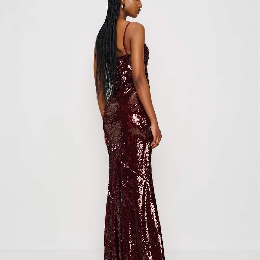 Reformation x Nara Smith Drizzle Dress Burgundy Sequin Red Oxblood - Image 3
