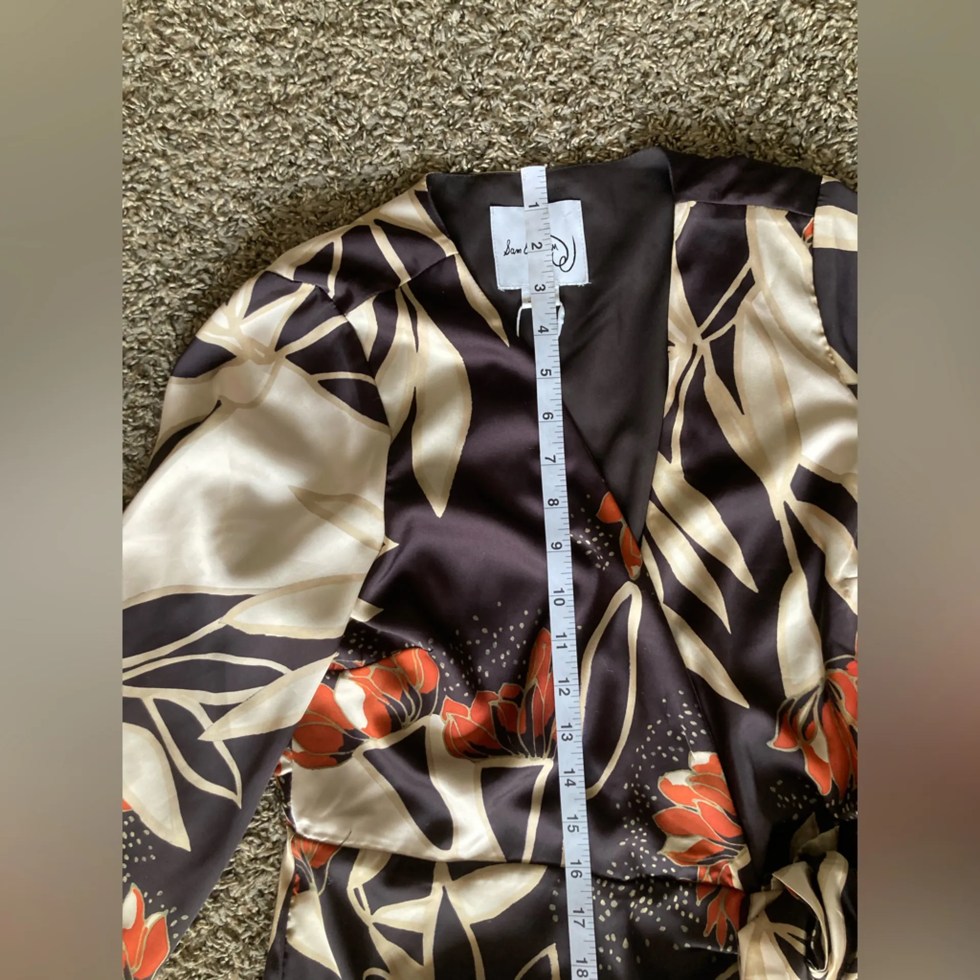 Sam Edelman Floral Satin Wrap Robe Kimono Cover-Up Black Cream Size 4 NWT - Image 5