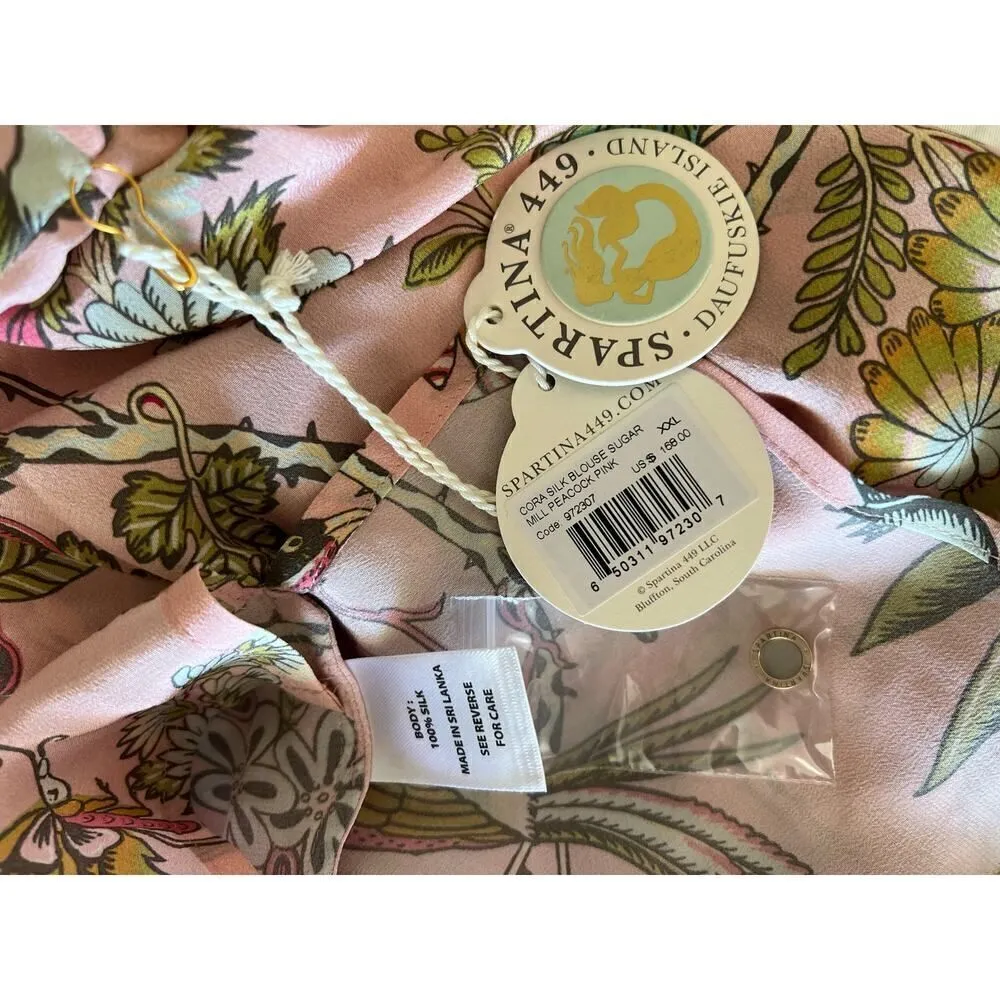 SPARTINA 449 NWT Cora Silk Blouse Sugar Mill Peacock Pink Size XXL MSRP: $168 - Image 7