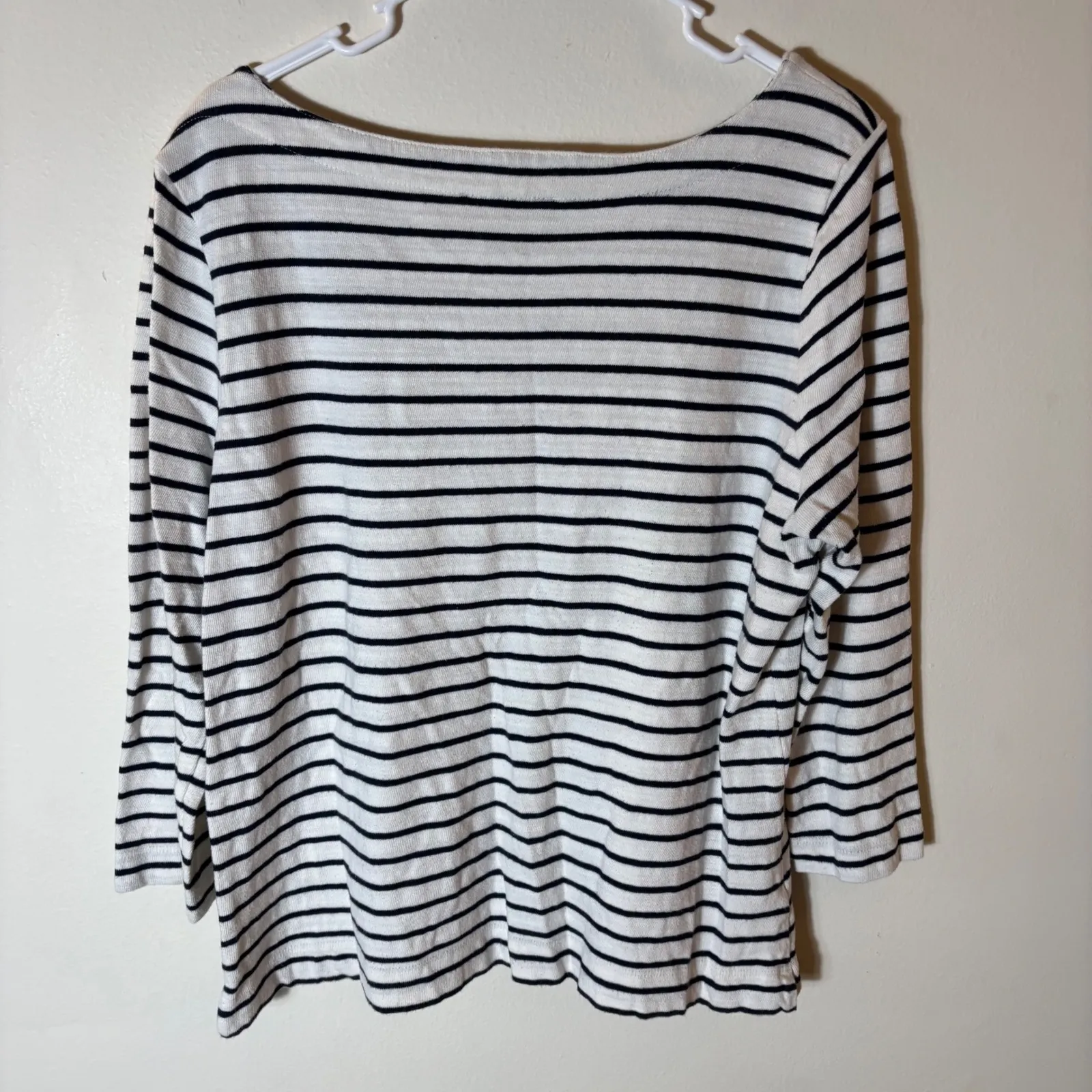 LOFT‎ Striped Boat Neck Top Oui Oui Embroidered Cotton White Navy XL - Image 6