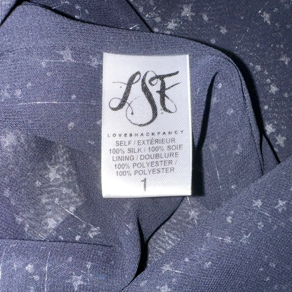 LoveShackFancy Bowie Silk Long Sleeve Star Print Black Playsuit 1 SMALL - Image 5