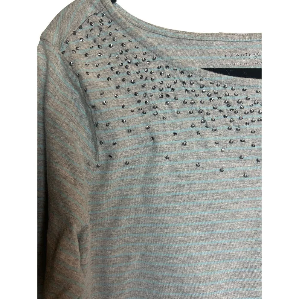 Charter Club Missy Size Large L Scoop Neck Tee with Gem Sparkle Detail Holiday - Image 2