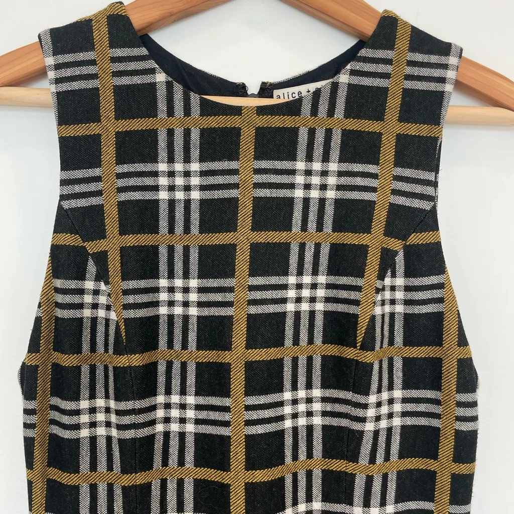 Alice + Olivia Black and Gold Plaid Dress Preppy Academia Y2K Retro - Image 2