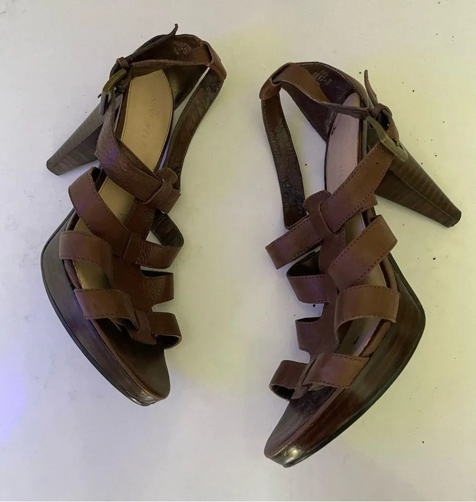 Nine West Balboa Brown Faux Leather Wooden Heels Size 7M - Image 3