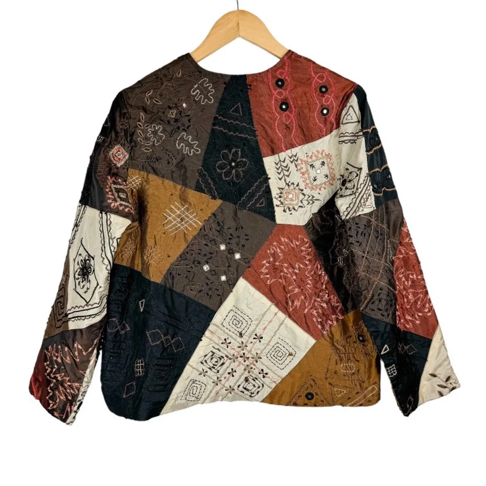 Vtg Y2K Laura Ashley Patchwork Jacket Sz Medium Mixed Media Art to Wear - Image 2