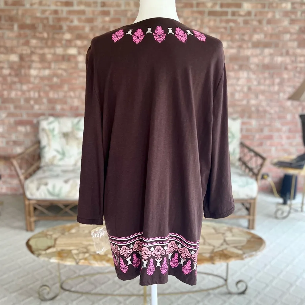 Charter Club Top Tunic Beaded Brown Knit 3X Boho Peasant V-Neck Everyday Chic - Image 8