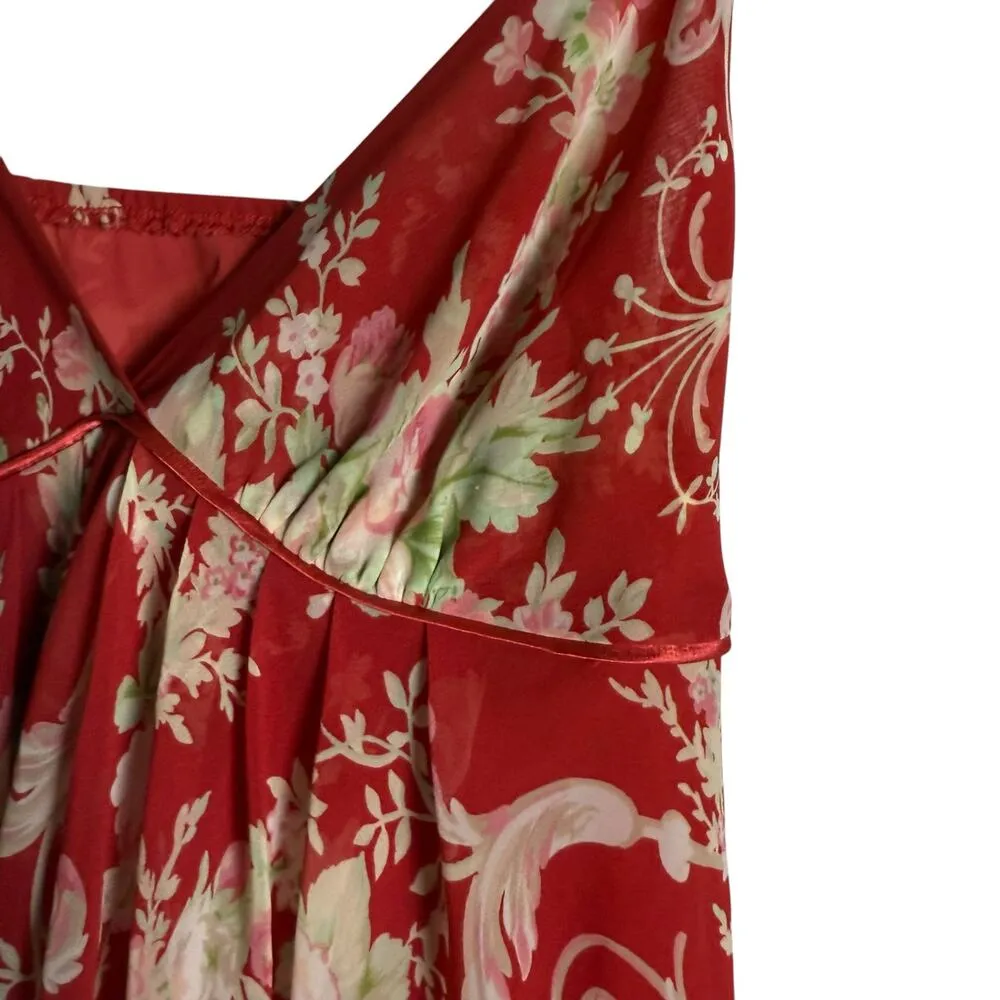 Oscar de la Renta Red Floral Print V-Neck Chemise Slip Mini Dress L - Image 5