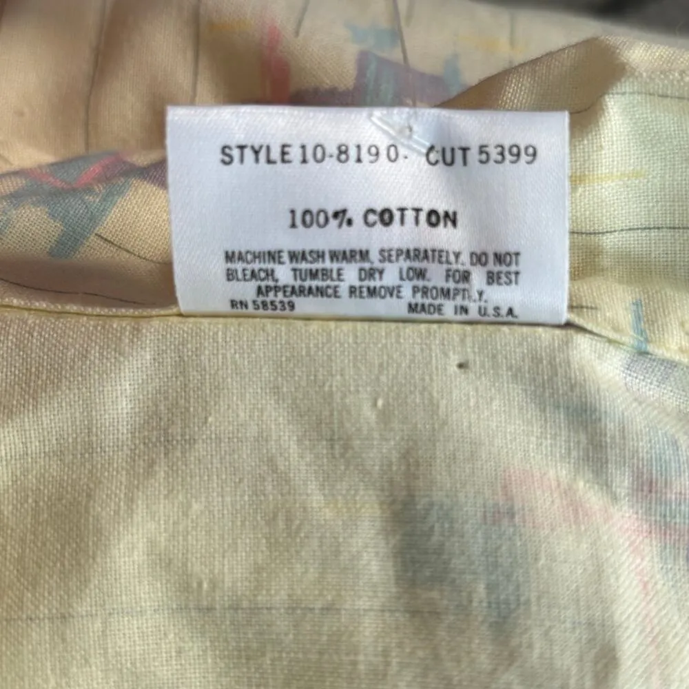 Vintage 80s Shirt Plus Size 42 Pastel Butter Yellow Abstract Print Made in USA - Image 10