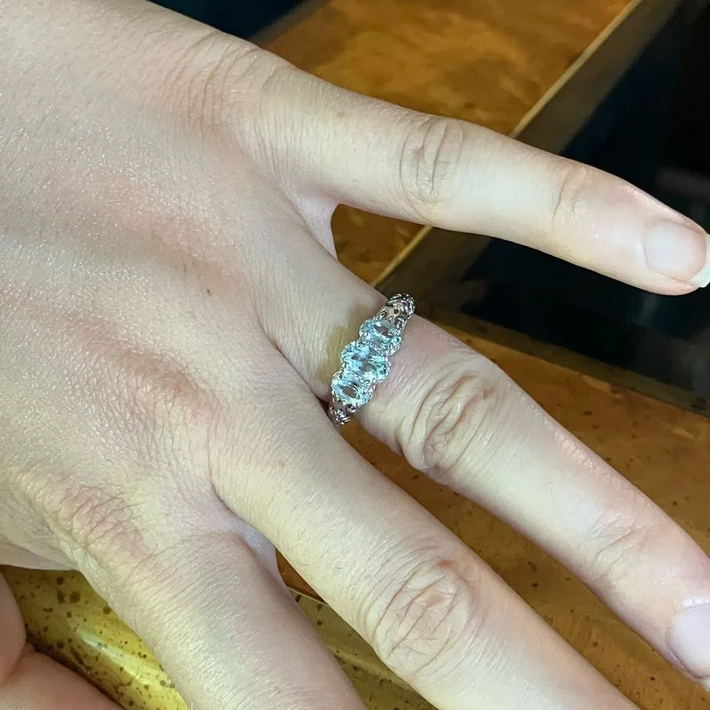 Natural Aquamarine Sterling Silver Ring Size 6 - Image 4