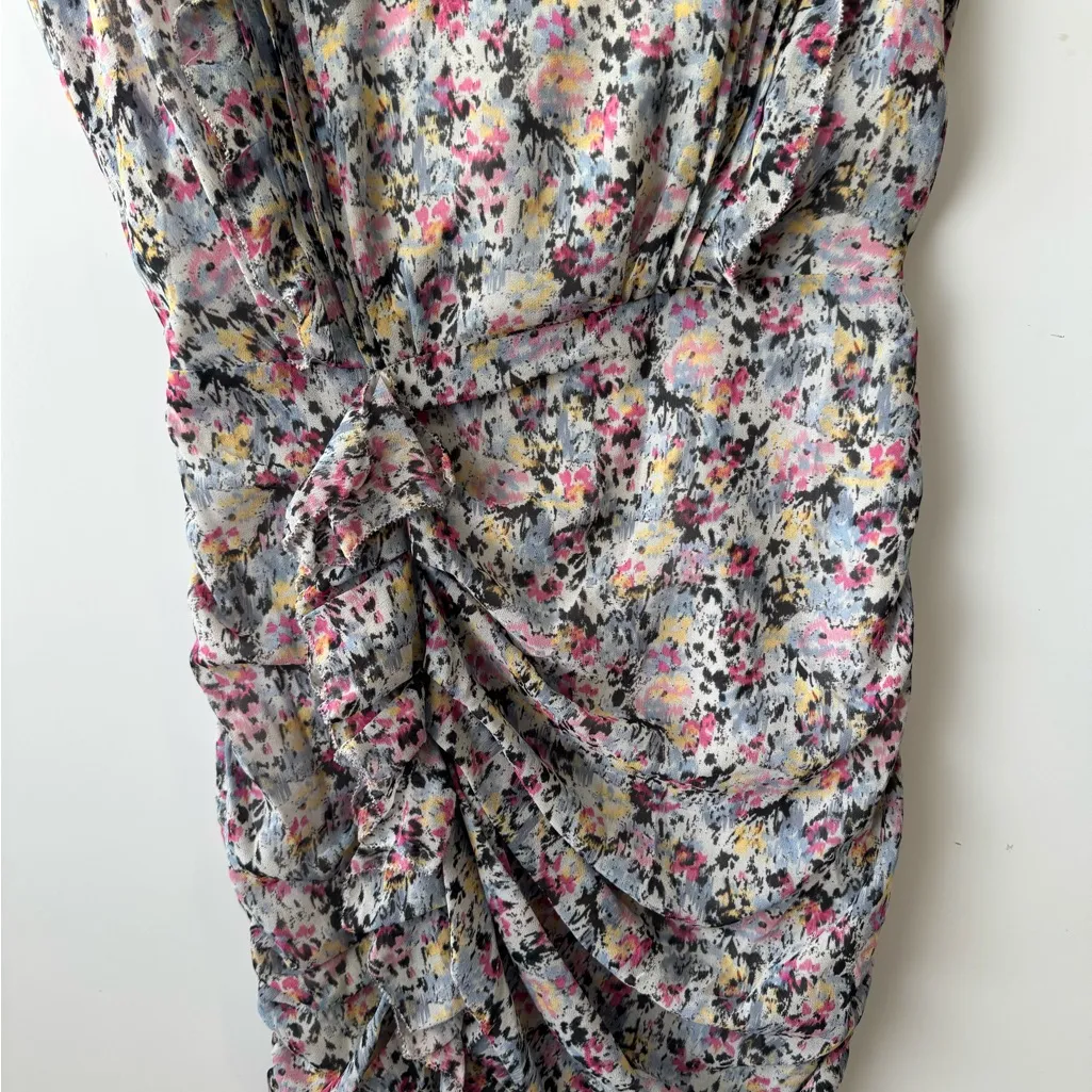 All Saints Pink and Blue Ruffled Ruched Midi‎ Dress Size 2 - Image 7