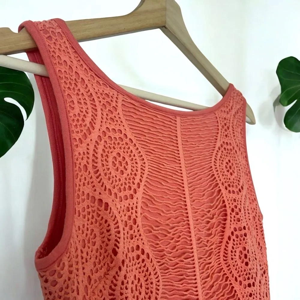 Bebe Vintage Y2K Crochet Bodycon Midi Dress in Coral - Image 7