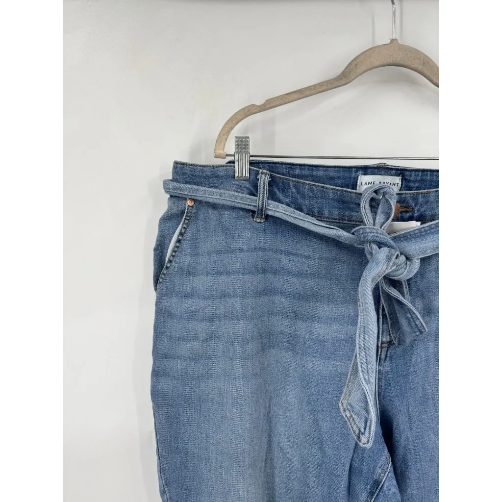 Lane Bryant Womens High Rise Straight Crop Jeans Sz 22 Blue Light Wash‎ Belted - Image 8
