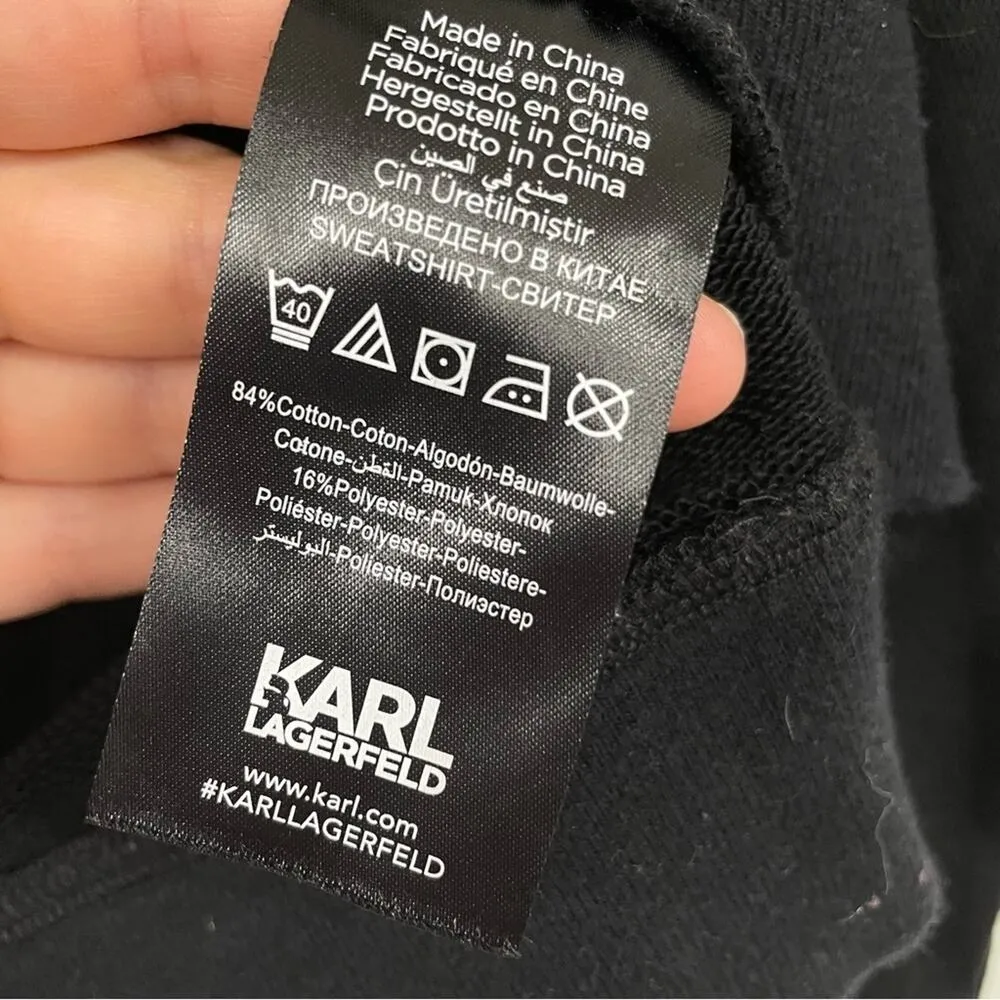 Karl Lagerfeld Black Crew Neck Sweatshirt Silver Studded Womens XS Luxury Top - Image 4