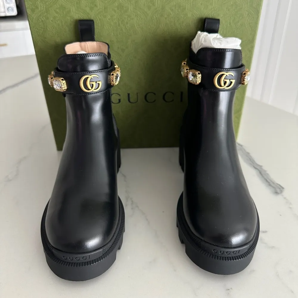 Gucci Crystal Embellished Leather Boots - Image 2