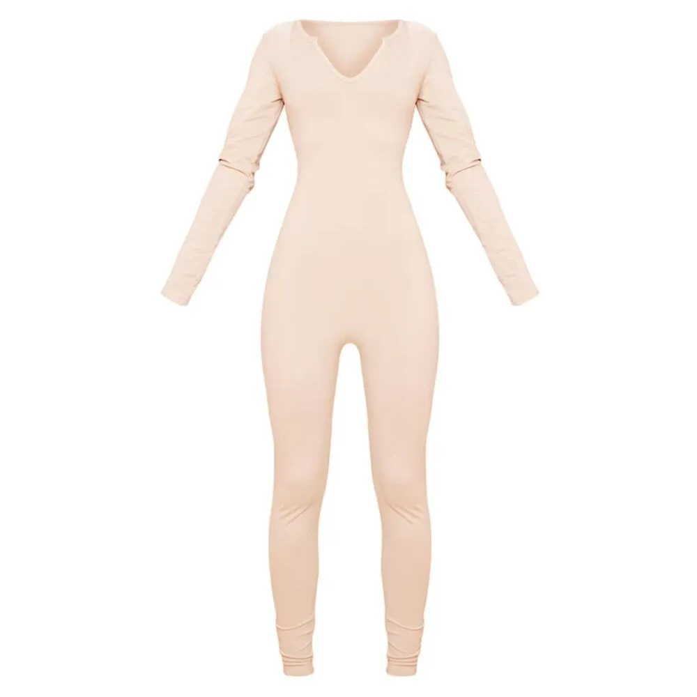 Prettylittlethings‎ Stone Seamless Cotton Elastane V Neck Jumpsuit Size 8 NWT - Image 2