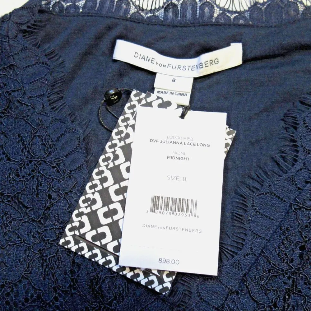 NWT Diane Von Furstenberg Julianna Lace Long in Midnight Wrap Maxi Dress 8 $898 - Image 8