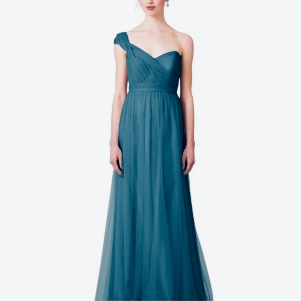 JENNY YOO Anthropologie Annabelle Tulle Convertible Dress Gown Teal Size 2 - Image 3