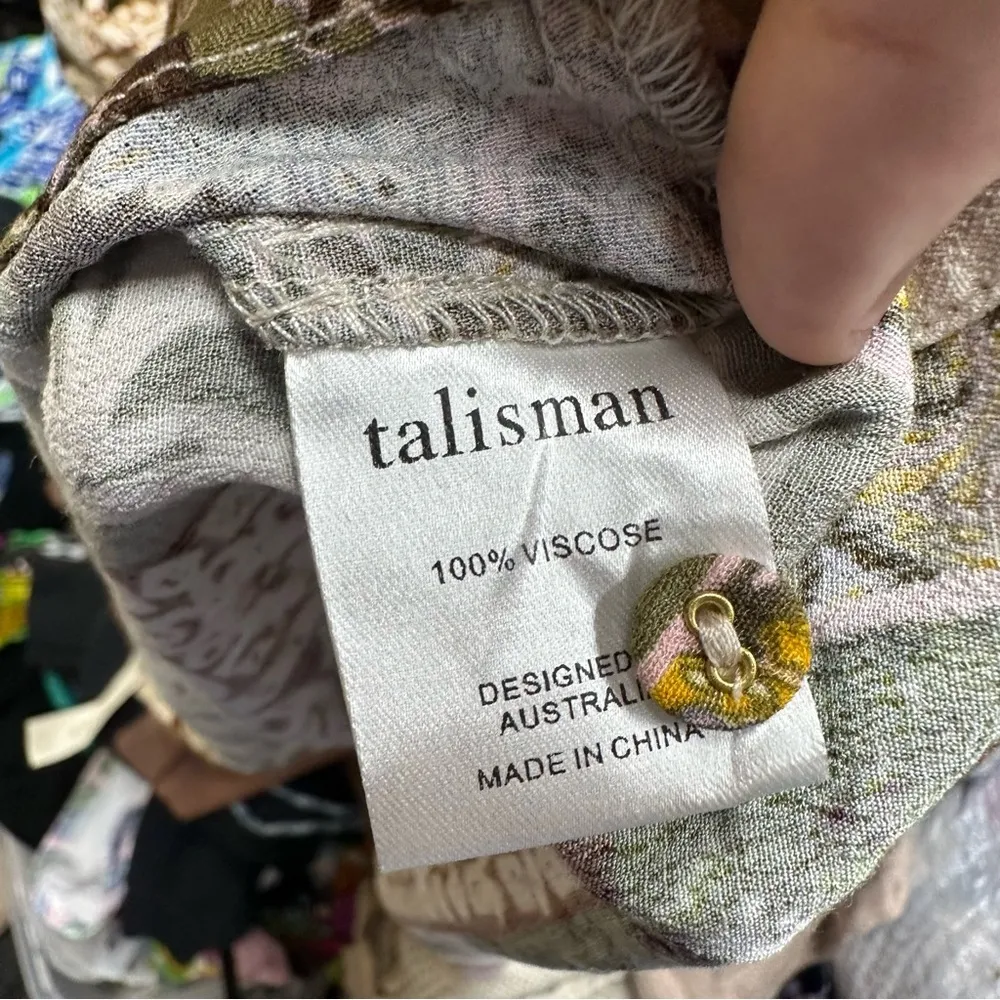 Talisman Paisley Long Sleeve Button Front Dress Size Large White - Image 8