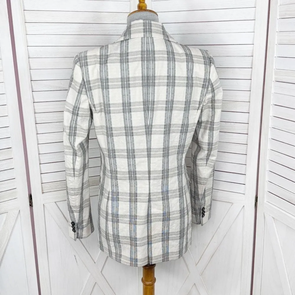 Zara Plaid Double Breasted Plaid Blazer‎ Jacket Cream Ecru Black Small - Image 6