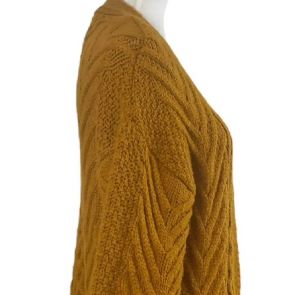 Topshop Cardigan Sweater Long Chunky Cable Knit Open Front Yellow Women’s Size 4 - Image 9
