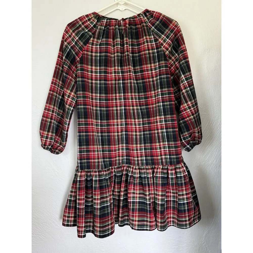 LDT‎ Rachel Plaid Round Neck 3/4 Puff Sleeve Ruffled Poof Swing Dress Size 2/S Red - Image 8