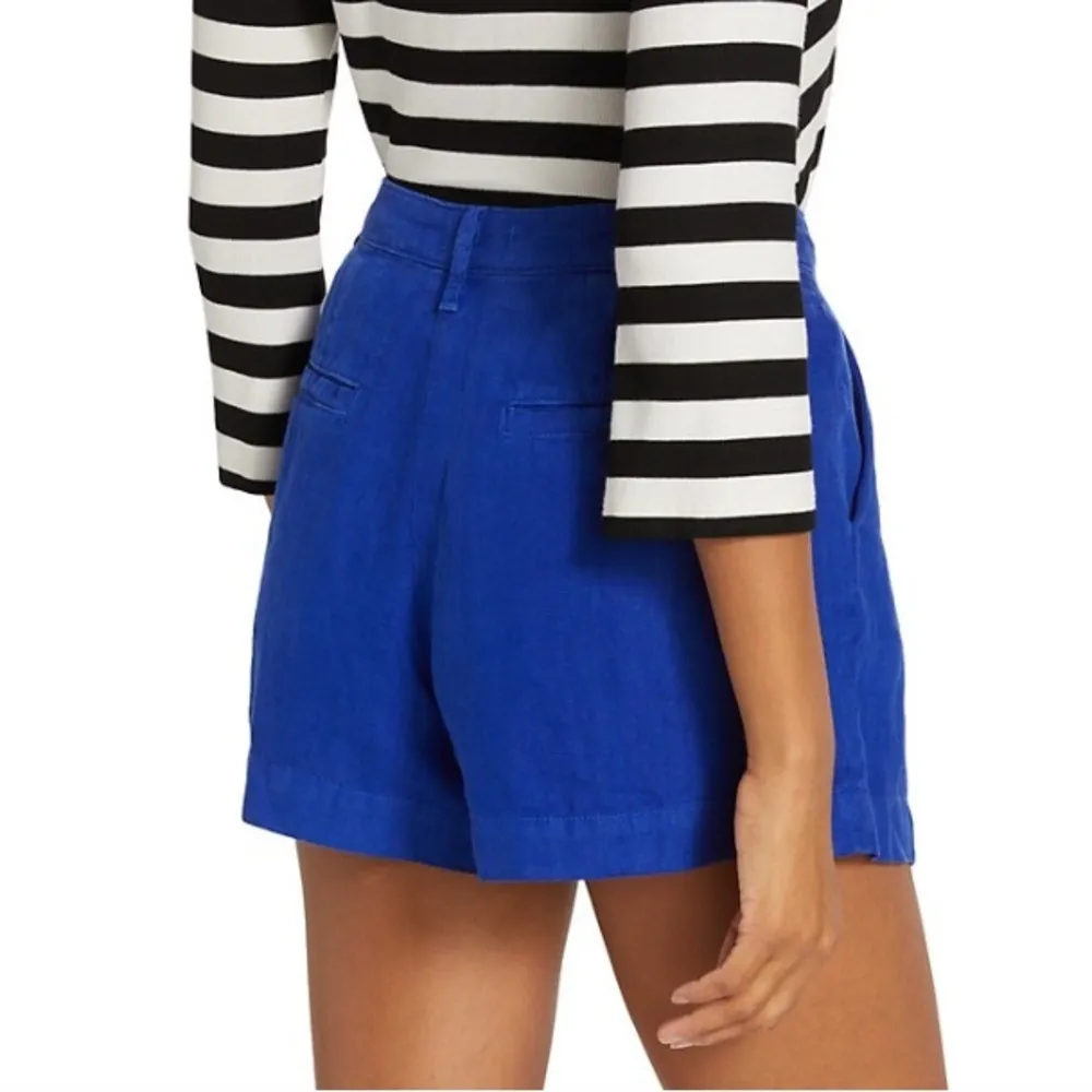 NWT L'Agence Zahari NAVY Linen High Rise Pleated Shorts, Size 30 New w/Tag - Image 3