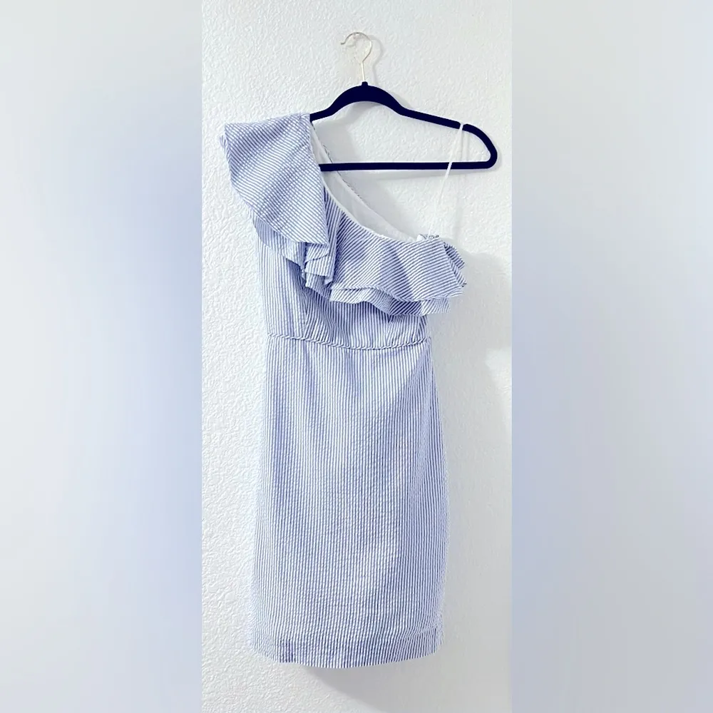 Ruffled One Shoulder Seersucker Dress - Image 2