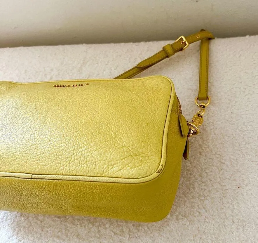 MIU MIU Yellow Leather Double Zip Crossbody / Shoulder Bag - Image 6
