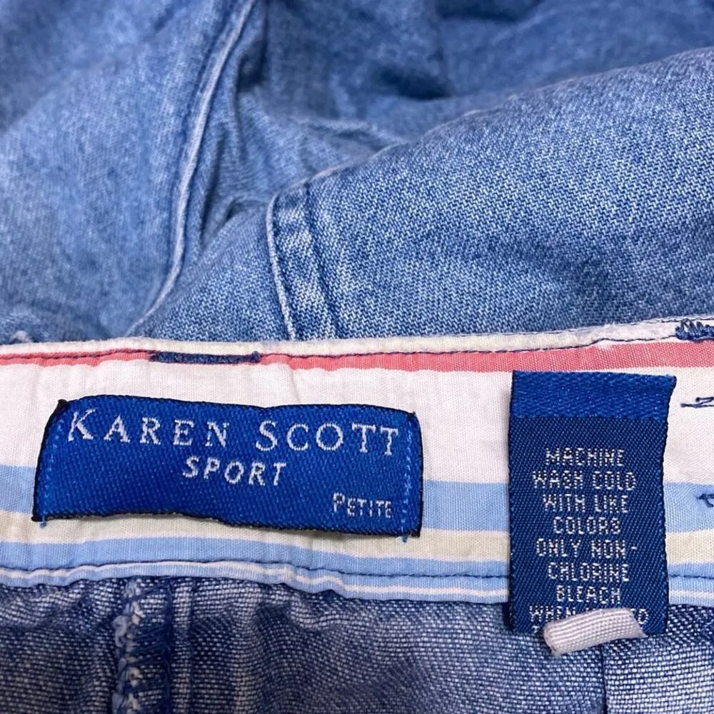 Karen Scott Women's Blue High Waisted Casual Denim Jeans Bermuda Shorts Size 6P - Image 4