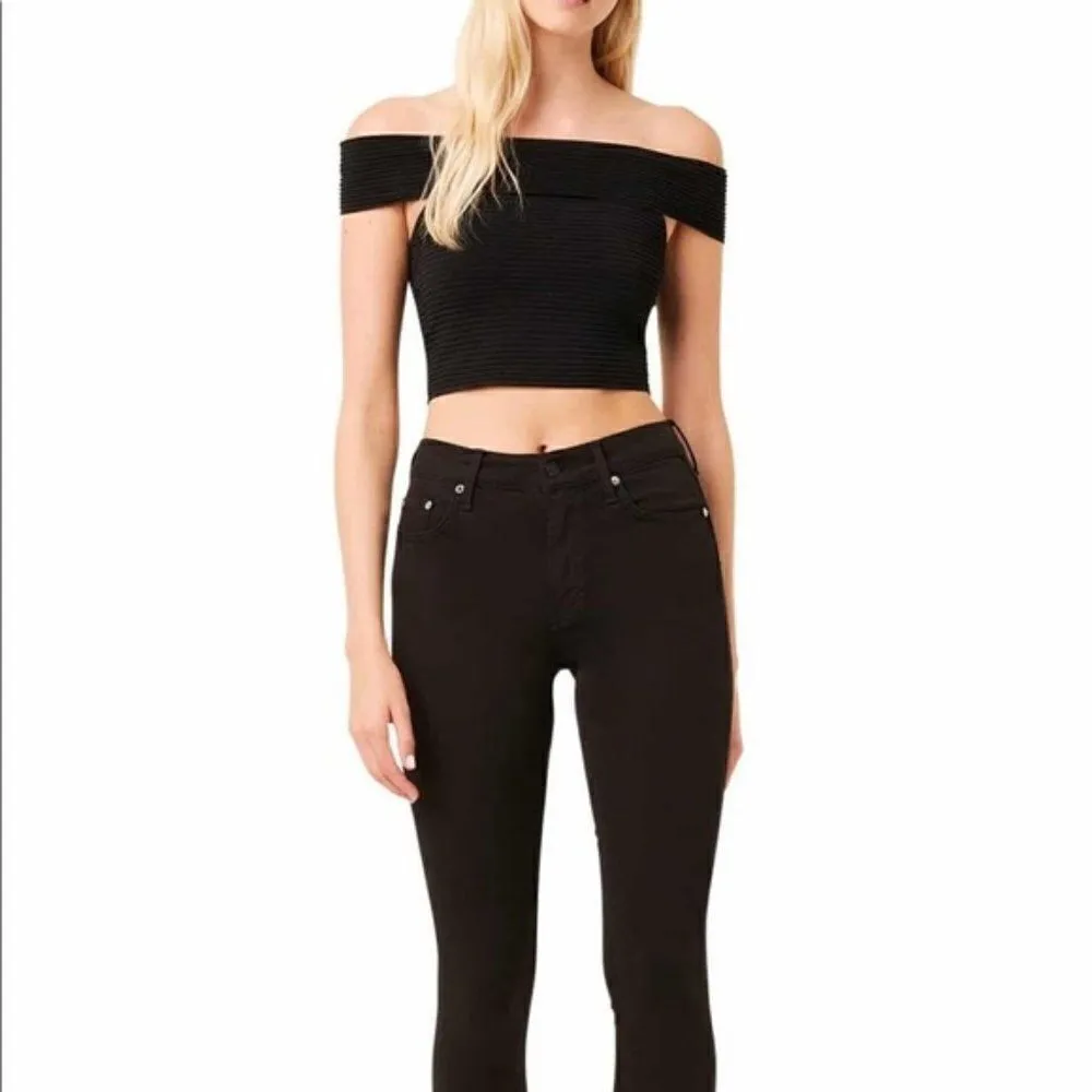 French Connection Odelia Off Shoulder‎ Crop Top, Black, Size Medium, NWT - Image 5
