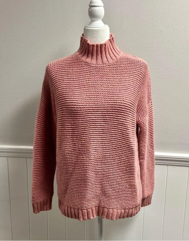 Marine Layer Remi Mock Neck Long Sleeve Knit Sweater Ash Rose Pink Small S - Image 14