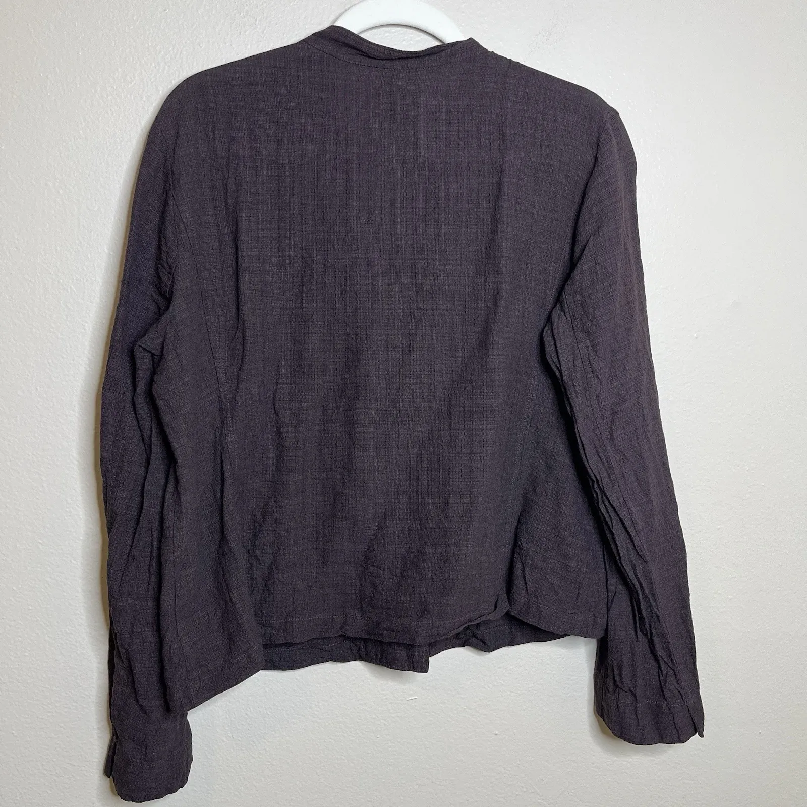 Eileen Fisher Linen Blazer Cardigan L Chocolate Espresso Brown Preppy Lagenlook - Image 8