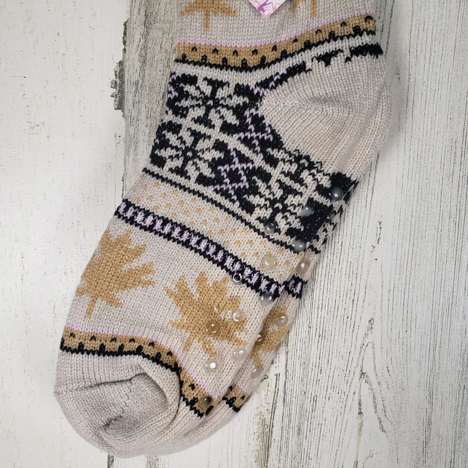 NWT Sherpa Lined Knit Winter Snowflake Leaf Design No - Image 2