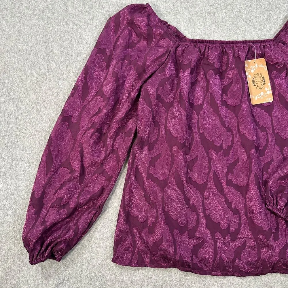 Mason & Belle Purple Sheer Sleeve Peasant Blouse Women's Medium New - Image 3