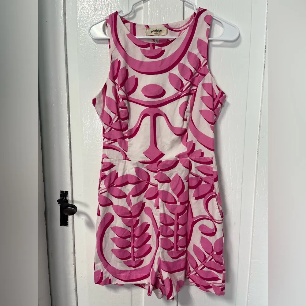 NWT Anthropologie Porridge pink rose floral cotton  cut out back romper size 6 - Image 3