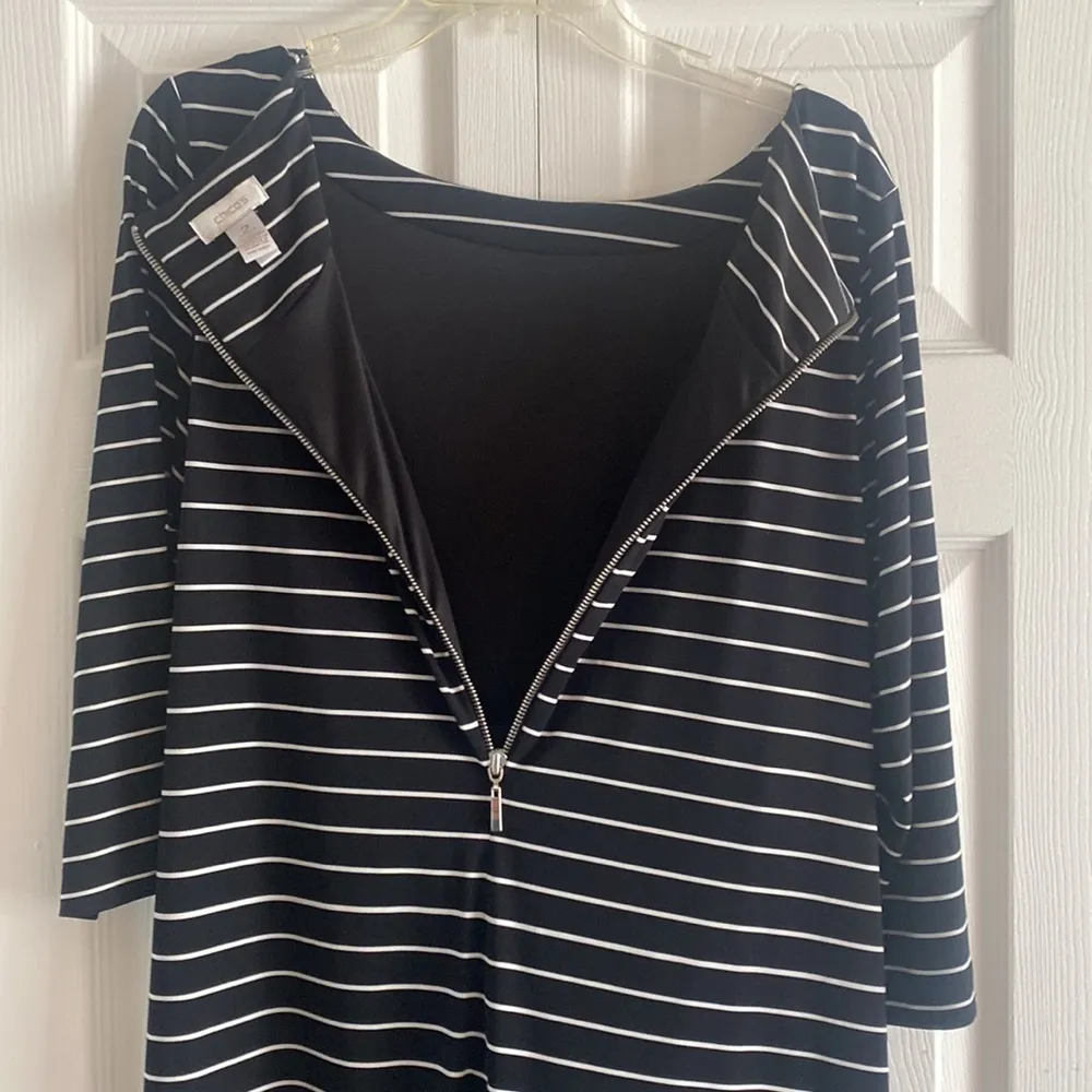 Chicos‎ quarter sleeve black and white striped dress side buckle ruche - Image 6