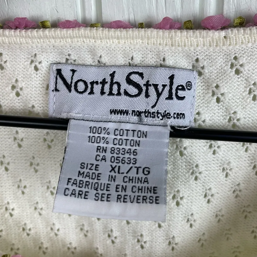 NorthStyle Womens Flower Embellished Cardigan Pointelle Knit Size XL Cottagecore Pink - Image 6