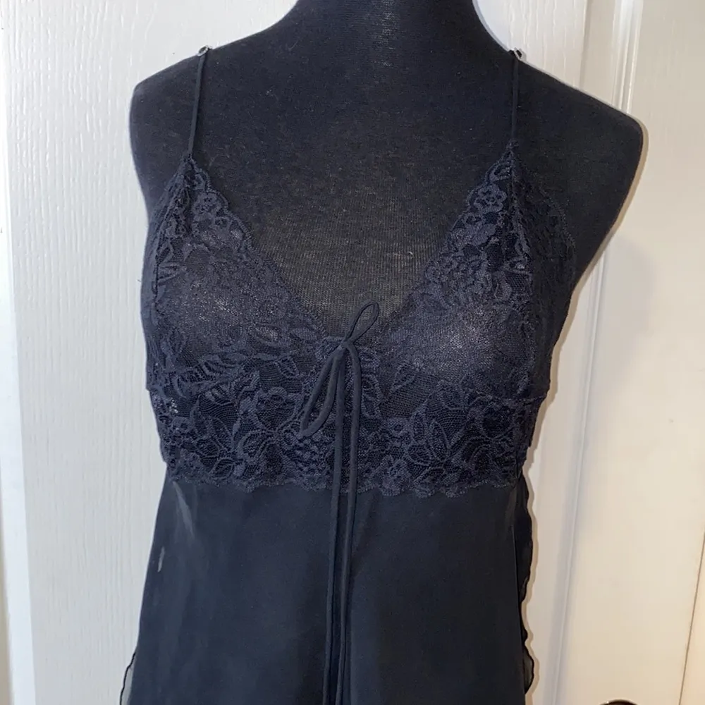 VTG FREDERICKS OF HOLLYWOOD BLACK SHEER LINGERIE CHEMISE SLIP DRESS - Image 2