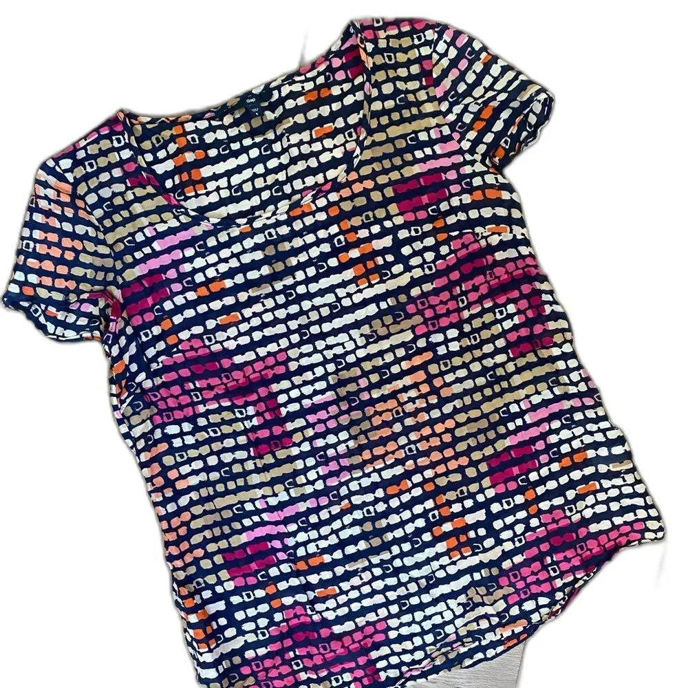 Gap Multicolor Silk Short Sleeve Top Blouse Size Small - Image 4
