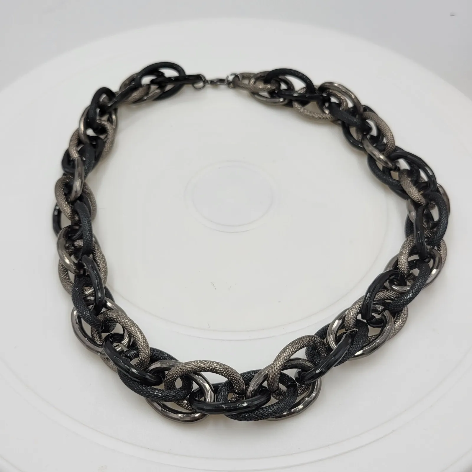 Gunmetal Necklace Black Silver Tone Thick Chunky Chain Link Fashion Statement - Image 2