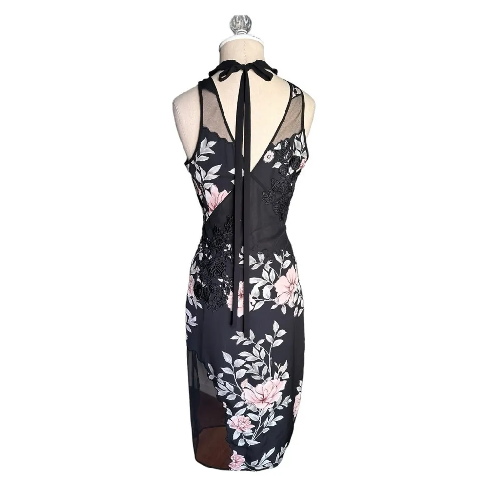 Guess Aluara Women's Black Pink Floral Embroidered Sexy Halter Midi Dress Size 0 - Image 5