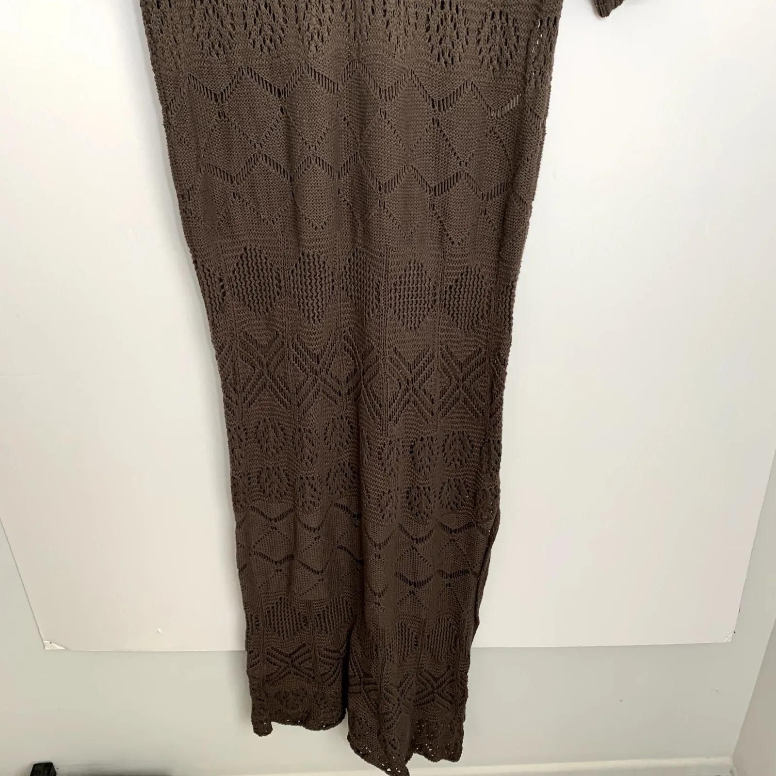 Free People Islamorada Fauxchet Sweater Maxi Crochet Dress Brown Womens Large - Image 9