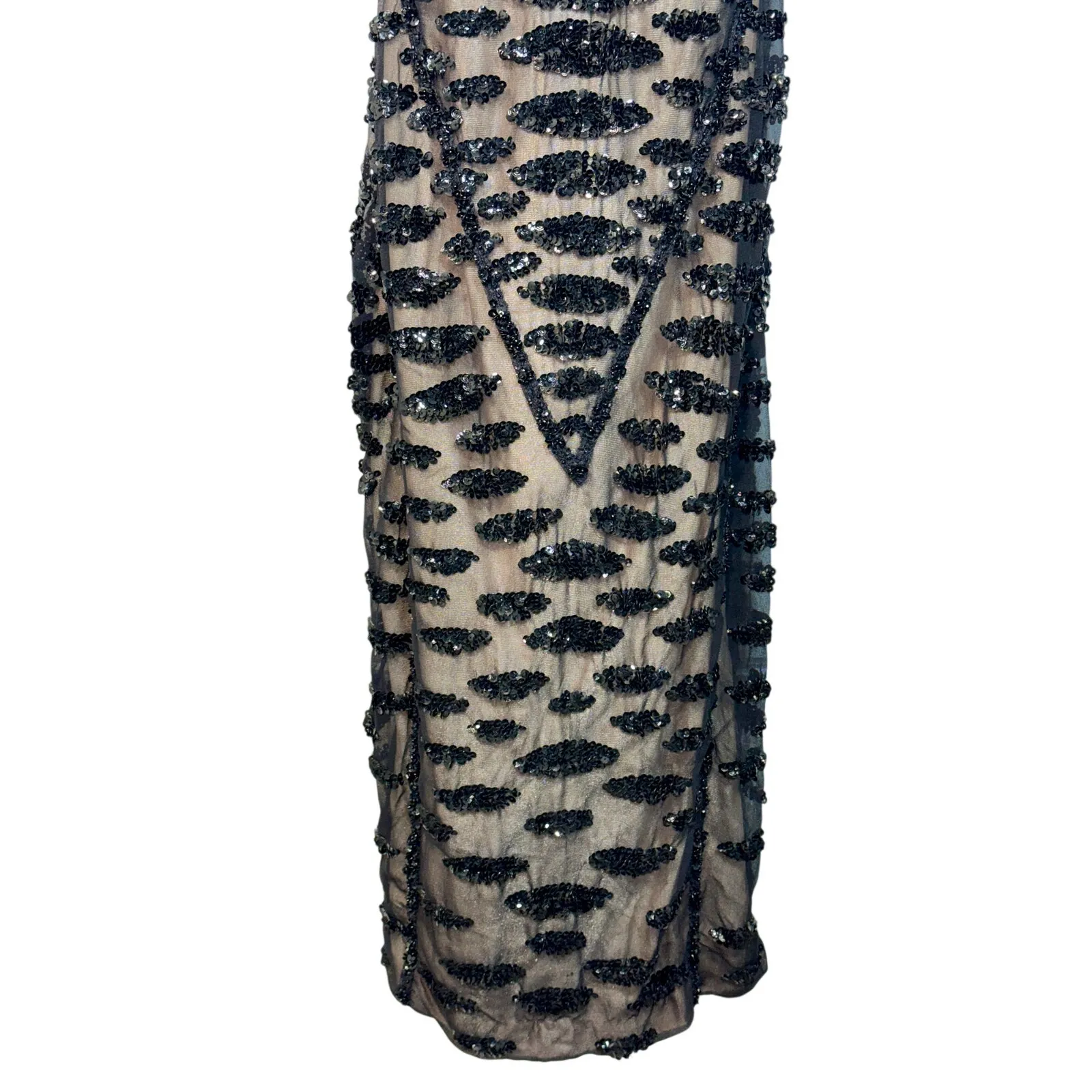 NEW Mandalay Black Beaded Sequin Sheer Silk Midi Evening Formal Dress Womens 8 - Image 5