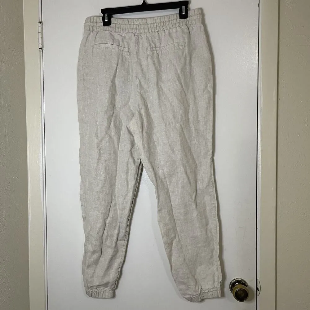 Athleta Ivory Linen tapered jogger drawstring pants size US medium - Image 7
