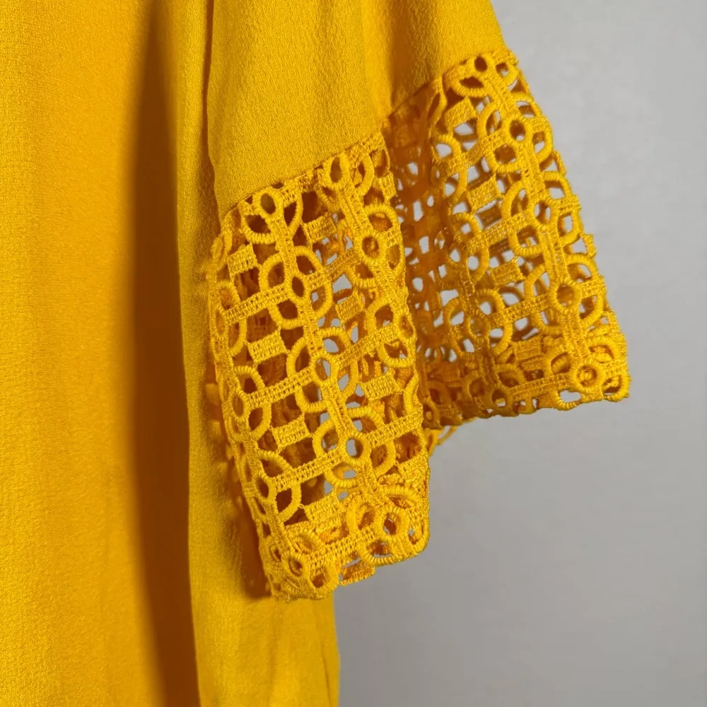 Yellow Eyelet Lace Sleeve Blouse Small Boho Chic Feminine Flowy Vibrant Top Chic - Image 5