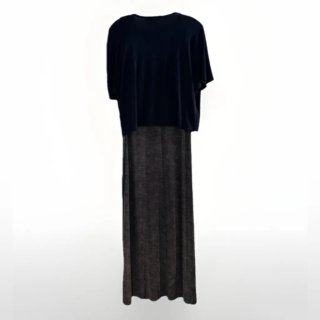 Vintage Teddi Womens 10 Sleeveless Maxi Dress Cardigan Snake Skin Print‎ Black - Image 2